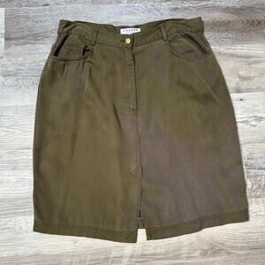 Jaeger Olive Green Midi Skirt 16 Lyocell Utility Style Made in France